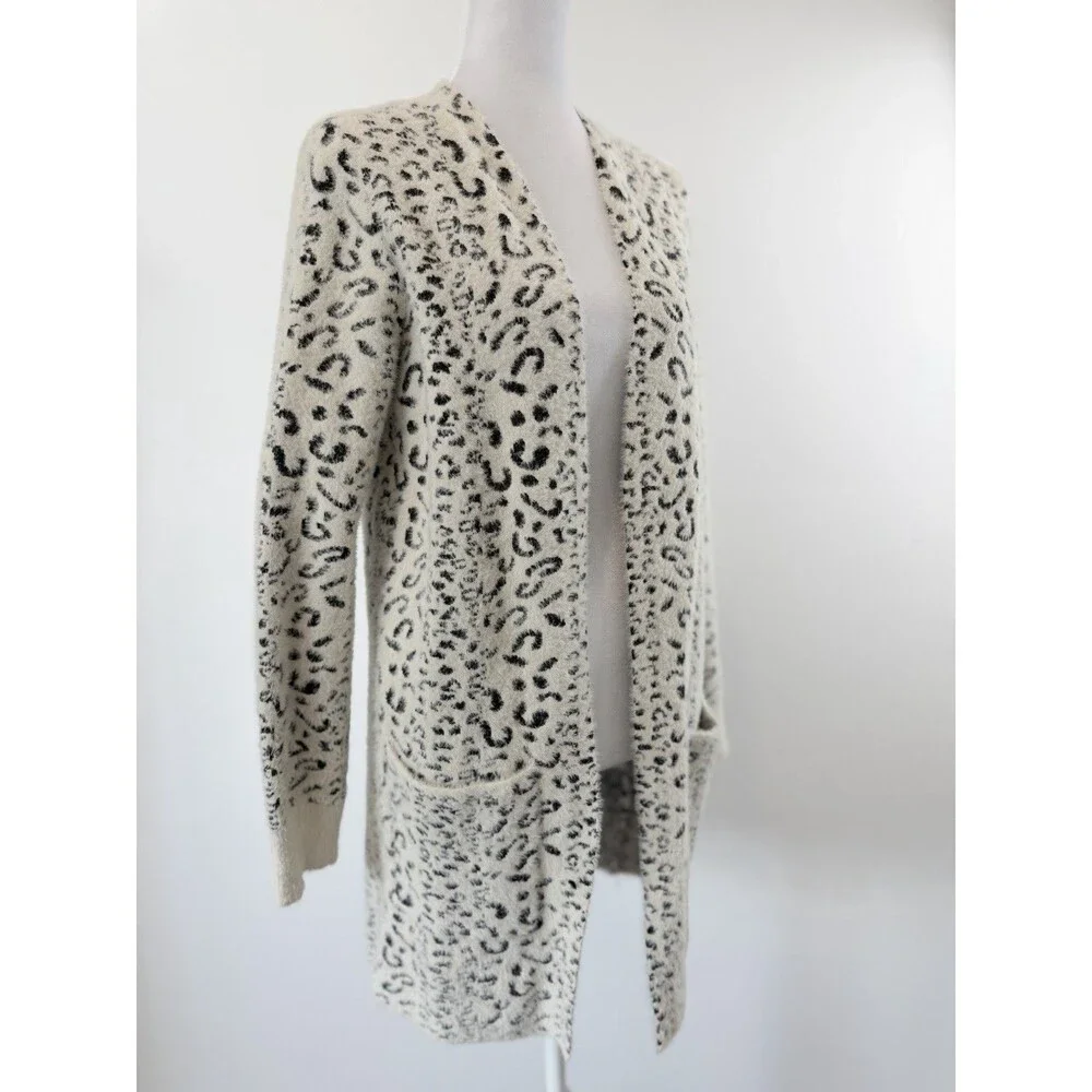 Evolution by Cyrus Fuzzy Leopard Print Open Cardigan Sweater Womens Small